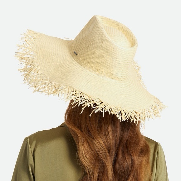 BRIXTON Jo Straw Frayed Fedora Hat - Picture 3 of 9